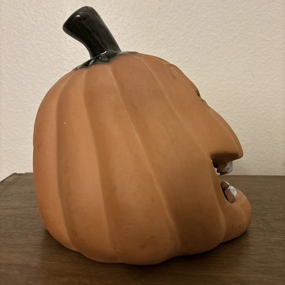 Rare HTF Terracotta Clay Smiling Jack O Lantern by Le Ce Zanne 1994 8.5'' VTG